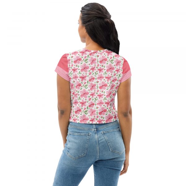 Floral Crop Top Shirt All-Over Cherry Blossom Print