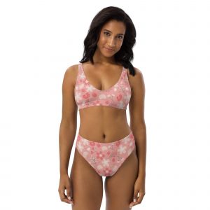 Cherry Blossom Pattern Recycled High-Waisted Bikini