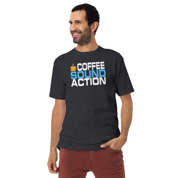 Coffee Sound Action Men’s Premium Heavyweight T-Shirt for Sound Engineering