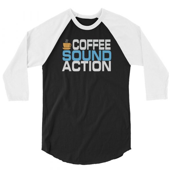 Coffee, Sound, Action 3/4 Sleeve Raglan Shirt