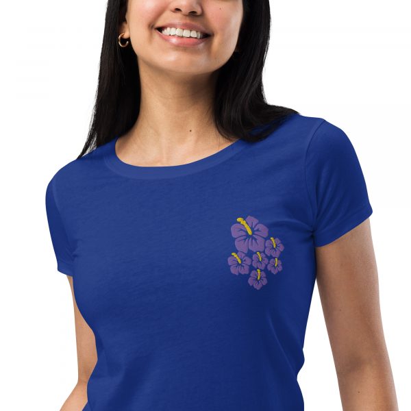 Purple Hibiscus Flower Embroidered T-Shirt